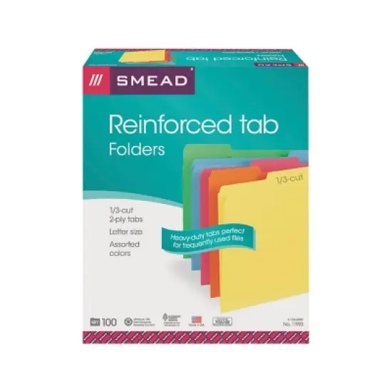 Smead File Folder, Reinforced 1/3-Cut Tab, Letter Size, 100 per Box image {7}