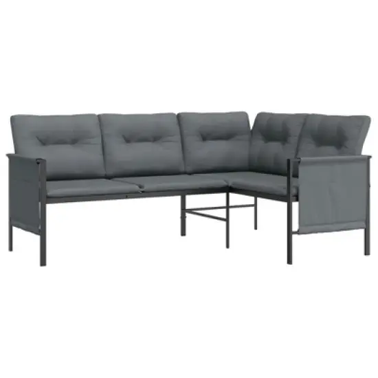 vidaXL Modern Outdoor Patio Corner Sofa - Anthracite Steel & Textilene Material &ndash; Comfortable Cushioned Seating - Side Storage Bags Included image {9}