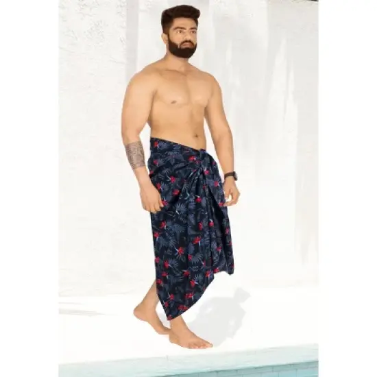 HAPPY BAY Men's Holidays Cover-Up Beach Lava Lava For Men Swim Trunk Summer Long Pareo Regular Samoan Swimwear One Size Azure, Leaves image {1}