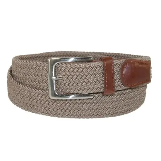 CTM Men's Elastic Braided Stretch Belt with Silver Buckle and Tan Tabs image {6}