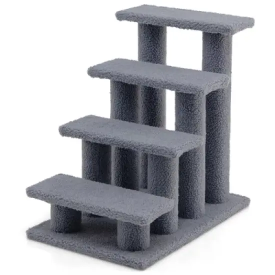 Tangkula 24" 4-Step Pet Stairs Carpeted Ladder Ramp 8 Scratching Post Cat Tree Climber image {9}