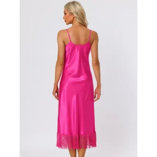 cheibear Women's Satin Nightgown Lounge Sleepwear Cami Dress with Tassel Pajama Dress image {2}