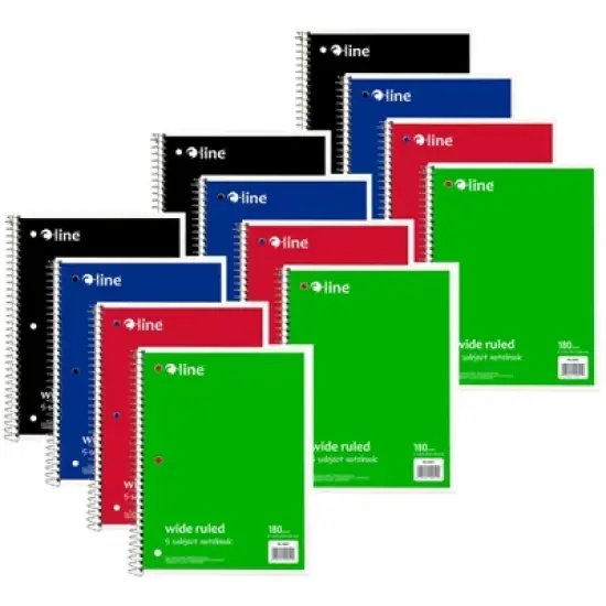 C-Line&reg; 5-Subject Notebook, Wide Ruled, 180 Sheets, Assorted Colors, Pack of 3 image {8}