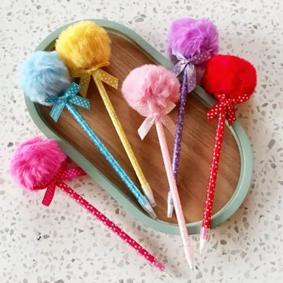 Wrapables Fluffy Ball Pom Pom Balpoint Pens (Set of 6) image {2}