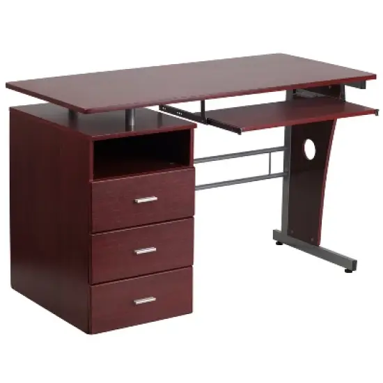 Flash Furniture Computer Desk with Three Drawer Single Pedestal and Pull-Out Keyboard Tray image {4}