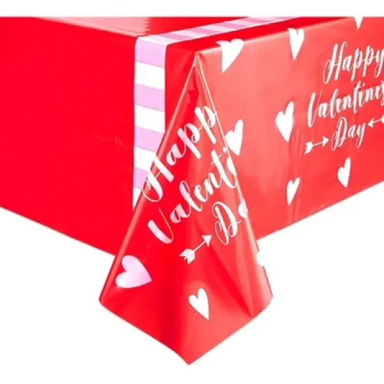 Sparkle & Bash 3 Pack Red Heart Plastic Tablecloth  Valentine's Day Party Supplies, 54 x 108 in image {4}