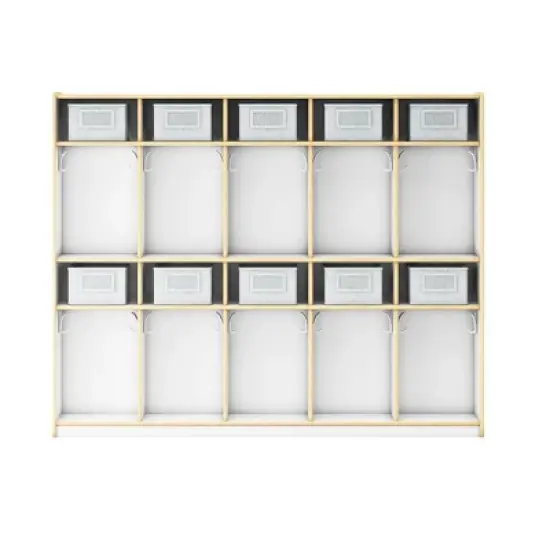 Guidecraft EdQ 10-Section Wooden Storage Locker for Classroom, Kids Natural Wood Cubby Organizer with Shelves and Hooks for Coats image {7}
