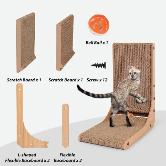 2PCS 23.6" L-Shape Three-dimensional Cat Scratching board, Cat Scratching Post with Ball toy wall Mounted, For Indoor Cats, Large Cat Scratching board image {8}