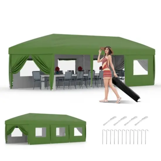 10x30 Heavy Duty Pop Up Canopy w/8 Sidewalls, Roller Bag & Full Kit (Anchors, Ropes, Stakes) - 3 Height Adjustable image {9}