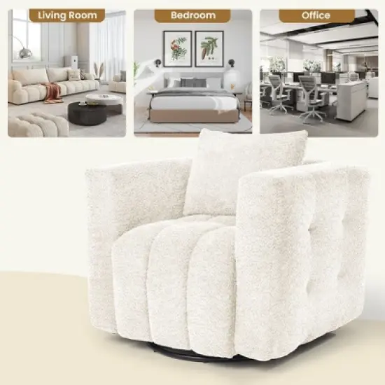 Hyleory Wooden Frame Swivel Chair with Soft Fabric Upholstery, 360&deg; Rotation, Comfortable Ergonomic Design for Living Room and Office Seating image {5}