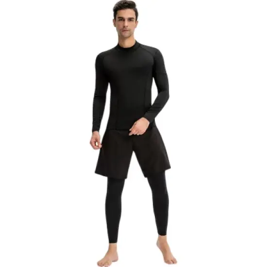Anna-Kaci Active Men's Long Sleeve Compression Shirt with Contrast Stitching and Athletic Fit image {7}