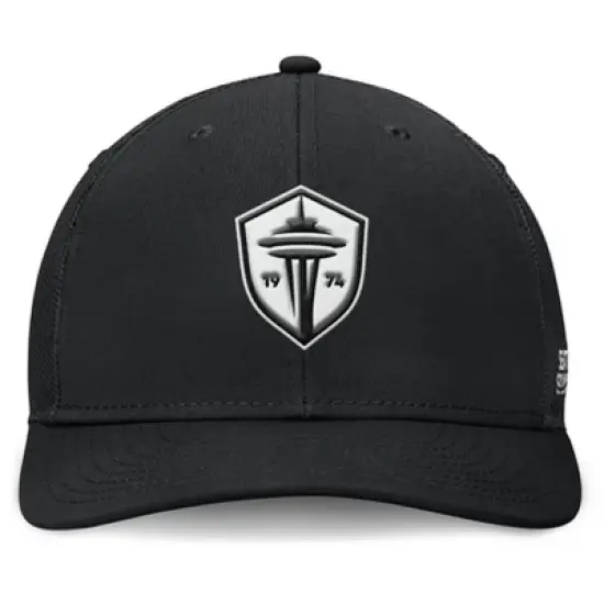 MLS Seattle Sounders Black Structured Mesh Back Hat: Cotton, Snap Closure, Tagless Design image {1}