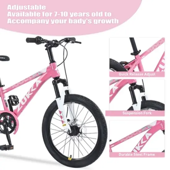RISOKEYS 20 Inch Single Speed Mountain Bike for Kids Age 7-10,Front Suspension Fork Kids' Bicycles,Disc Brake & Adjustable Seat,for Boys Girls image {1}
