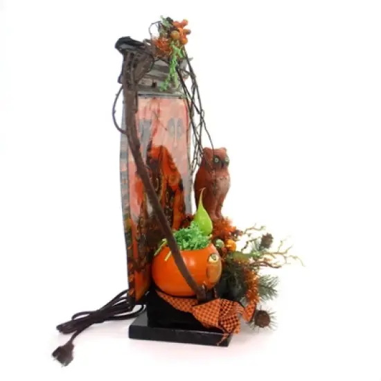 Halloween 17.5 Inch Moon And Owl Electric Figurine Halloween Figurine , Lighted Halloween Decor Lighted Pumpkin Grapevine (1PC) image {1}