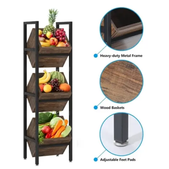 Lirago Brown Powder Coated Metal and Particle Board 3-Tier Wine Rack 14.6x11.8x51.2 Inch Freestanding Storage image {3}