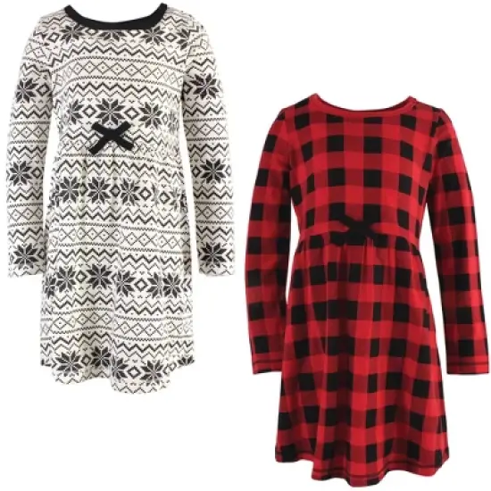 Touched by Nature Big Girls and Youth Organic Cotton Long-Sleeve Dresses 2pk, Buffalo Plaid image {1}