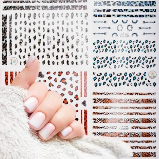 Unique Bargains Self-Adhesive Leopard Print Nail Art Stickers Brown Blue 4 Pcs image {3}