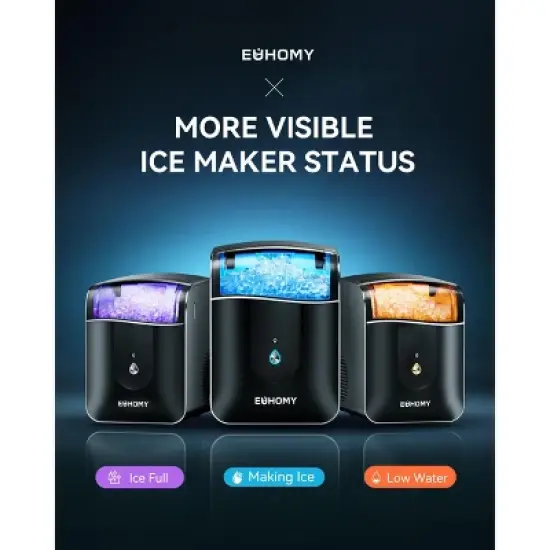 EUHOMY Nugget Countertop Ice Maker, 40 Lbs/Day, APP Remote Control & LED Indicator, Self-Cleaning, Compact Ice Machine with Scoop, Black image {2}
