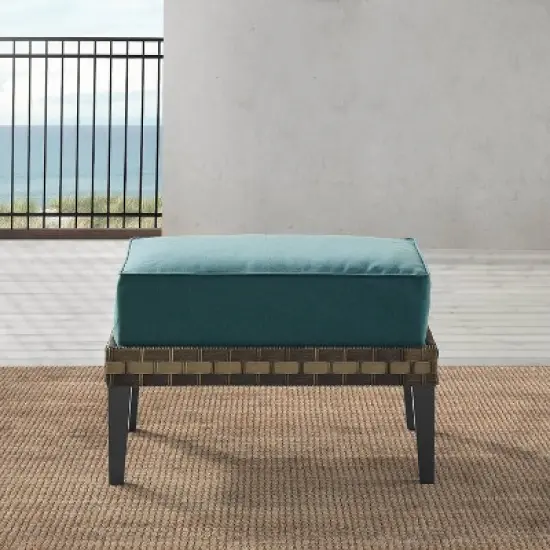 Prescott Outdoor Wicker Ottoman - Blue/Brown - Crosley image {2}