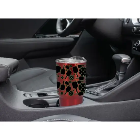 100 North 30 Ounce Stainless Steel On the Go Travel Tumbler With Push Top Lid, Pickleball Paddle Red image {4}
