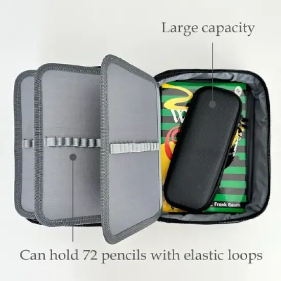 Wrapables Large Capacity 72 Slot Pencil Case for Colored Pencils, Stationery Pouch, Black image {5}