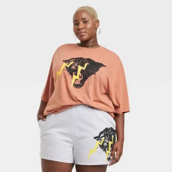 Women's Philadelphia Printworks Panther Oversized Short Sleeve Graphic T-Shirt - Brown image {4}