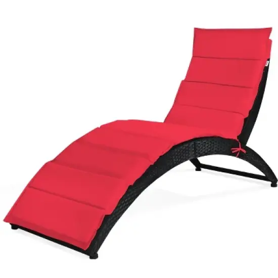Tangkula Foldable Outdoor Patio Rattan Lounge Chair Reclining Chaise Chair image {5}