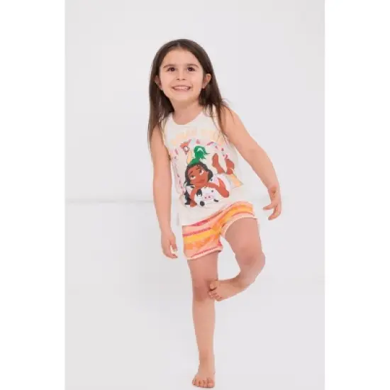 Disney Moana Girls Graphic T-Shirt Tank Top and Shorts 4 Piece Outfit Set Little Kid to Big Kid image {2}