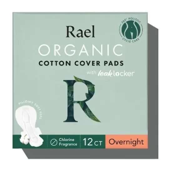 Rael Organic Cotton Cover Overnight Menstrual Fragrance Free Pads - Unscented - 12ct image {7}
