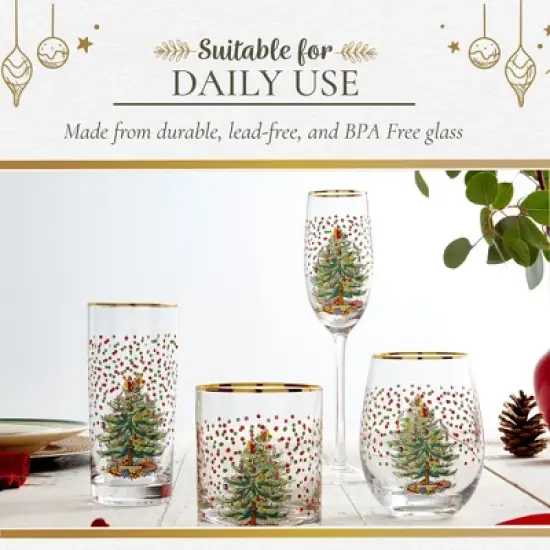 Spode Christmas Tree 8.45 Fl. Oz. Footed Champagne Flute (Set of 4), Polka Dot - Sparkling Wine Glasses for Holiday Celebrations image {4}