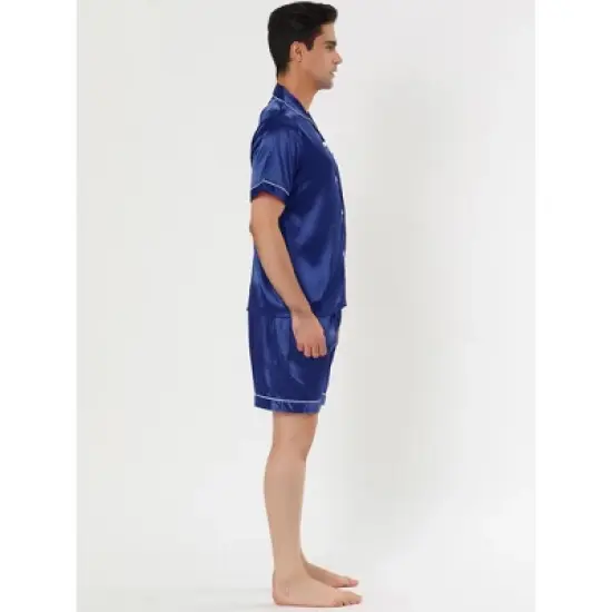 Lars Amadeus Men's Short Sleeve Top and Pants Summer Satin Pajama Sets image {2}