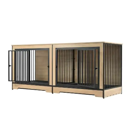 Gulches XL Double Dog Crate Furniture for Medium & Large Dogs - Wooden Kennel with Tray image {4}