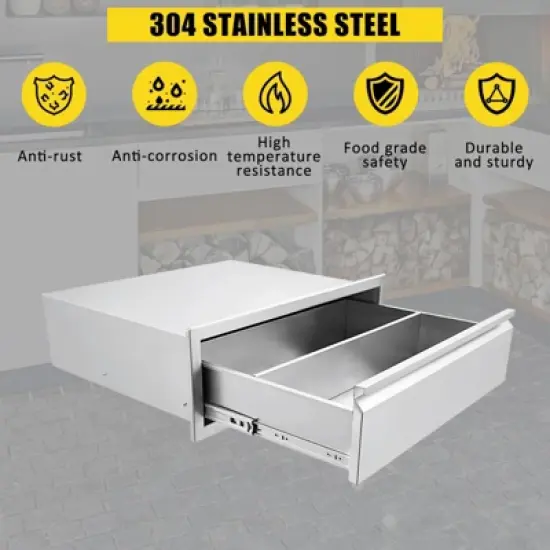 Outdoor Kitchen Drawers, Stainless Steel BBQ Drawer with Divider - Built-in Flush Mount for BBQ Islands image {4}