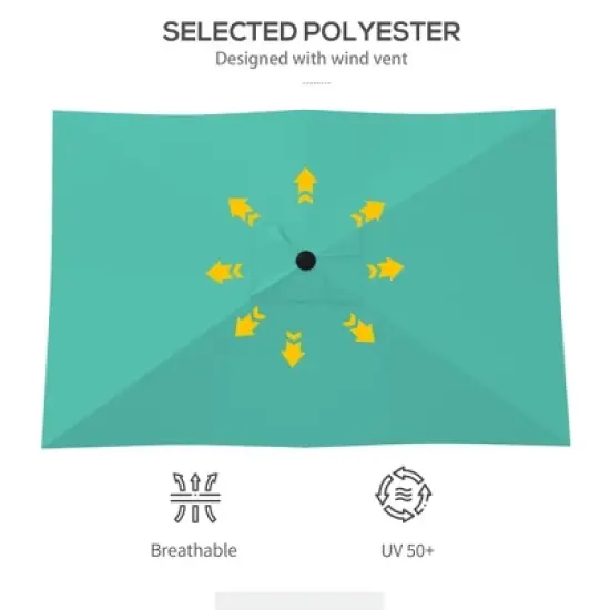 Outsunny 6.5' x 10' Rectangular Market Umbrella, Patio Outdoor Table Umbrella with Crank and Push Button Tilt, Teal image {6}