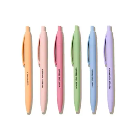 Be Rooted 6pk Ballpoint Pen Black Ink Soft Touch Affirmation Sayings: Art Stationery, 1.0mm Point, Office Supplies image {1}