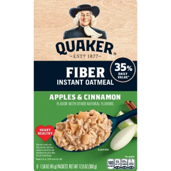 Quaker Fiber Boost Apples & Cinnamon Flavored Instant Oatmeal - 12.6oz/8ct image {1}