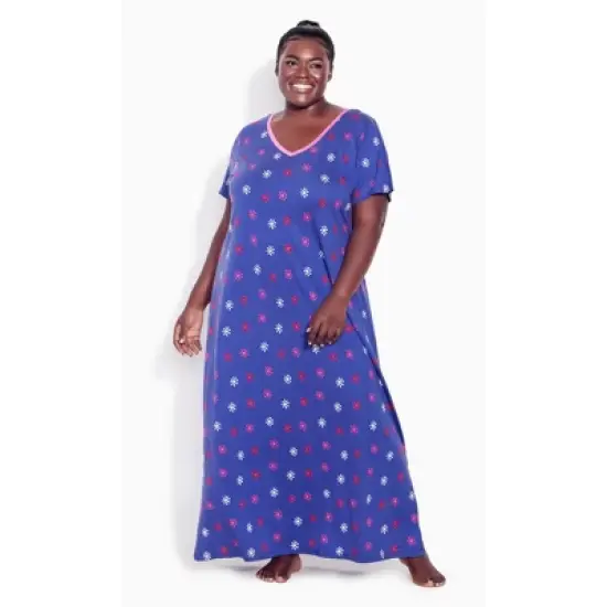 Women's Plus Size Short Sleeve Maxi Sleep Dress - periwinkle floral  | AVENUE image {4}