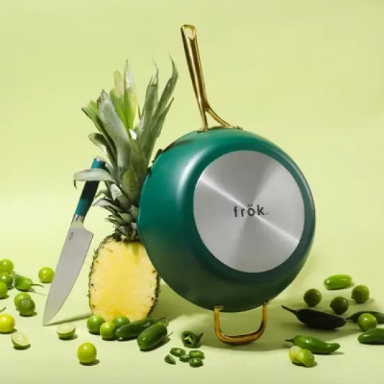 Frok 13" Frying Pan Wok Skillet Quick Heat Aluminum - Ceramic Nonstick Cookware W/ Lid image {12}