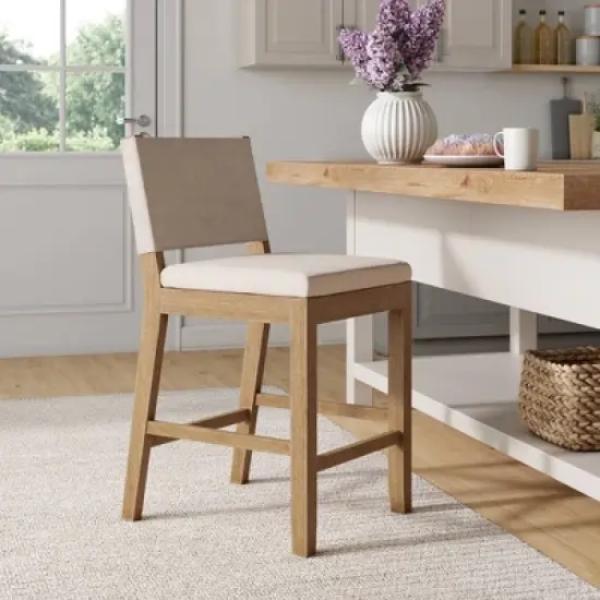 Linus Wood Upholstered Sling Back Barstool - Nathan James image {6}