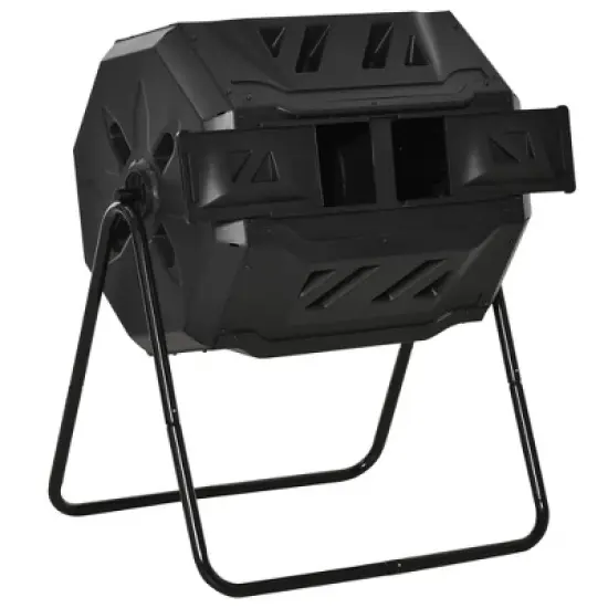 Outsunny Tumbling Compost Bin Outdoor 360&deg; Dual Chamber Rotating Composter 43 Gallon image {6}