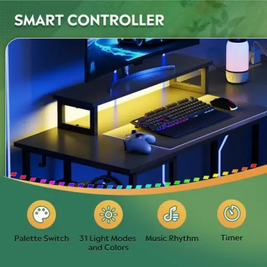 GALAXHERO 55-Inch L-Shaped Gaming Desk, Corner Computer Desk with Storage, Power Outlets & LED Lights, Office/Gaming Desk for Bedroom image {4}