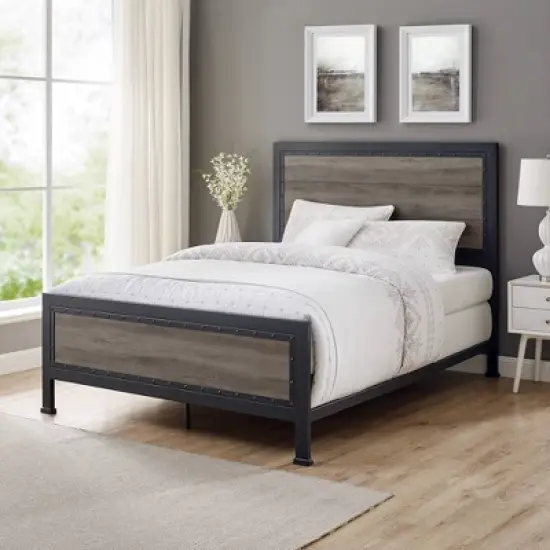 Queen Industrial Wood and Metal Bed - Saracina Home image {1}