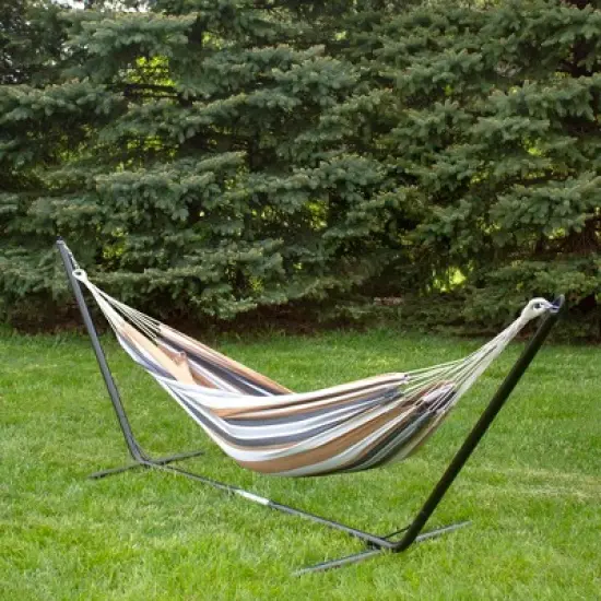 Northlight 73" x 58.5" Striped Double Brazilian Hammock - Brown/White image {2}