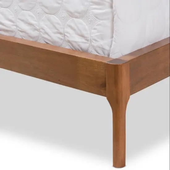 Brooklyn Mid Century Modern Walnut Wood Fabric Upholstered Platform Bed Beige - Baxton Studio image {6}