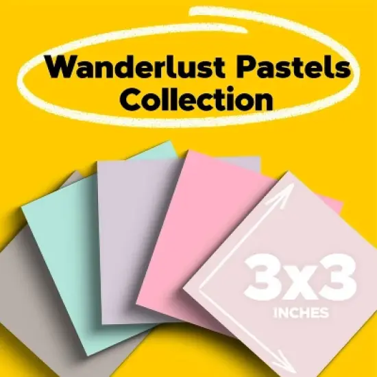 Post-it&reg; 100% Recycled Paper Super Sticky Notes, 3 in. x 3 in., Wanderlust Pastels, 5 Pads/Pack, 70 Sheets/Pad: Multicolored Stationery, Uncoated image {19}