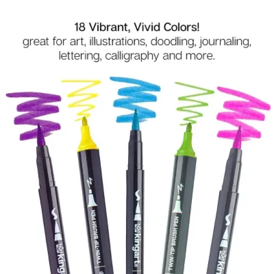 KINGART PRO Twin-Tip Brush Pens 18 Colors image {2}