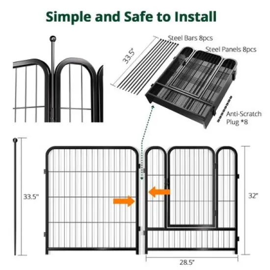 GOTGELIF 8 Panels 32" Height Dog Playpen Heavy Duty Pet Fence Indoor Outdoor image {6}