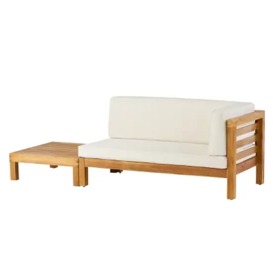 Christopher Knight Home Oana Outdoor Acacia Wood Right Arm Loveseat and Coffee Table Set with Cushion image {3}