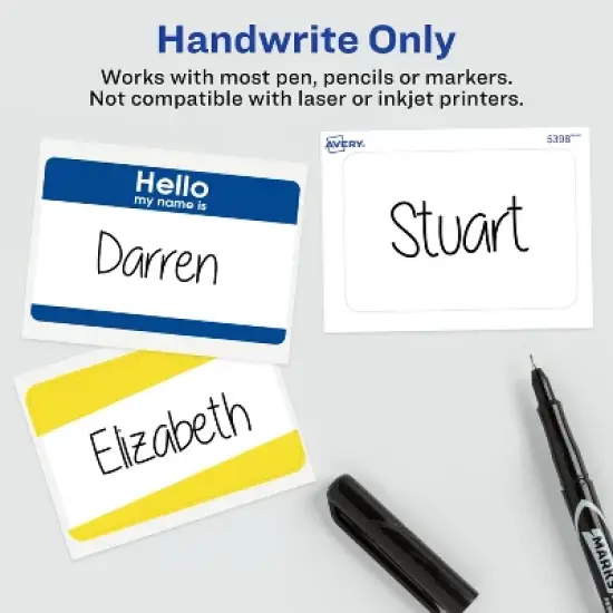 Avery "Hello My Name Is" Name Tags, 2-1/3" x 3-3/8", White with Blue Border, Non-Printable, 8 Packs, 200 Name Badges Total (21927) image {3}