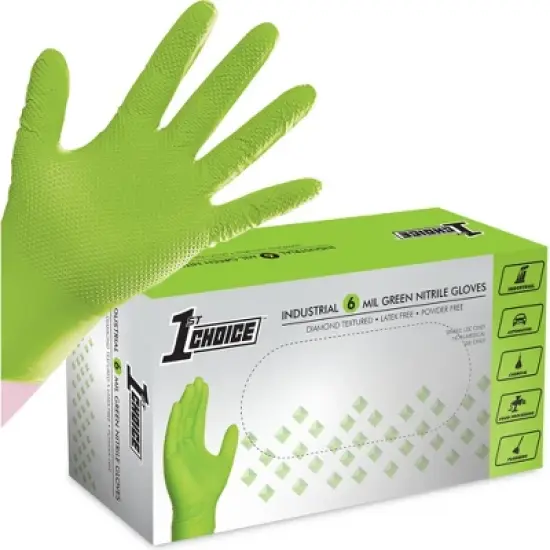 1st Choice Green Disposable Nitrile Gloves with Raised Diamond Grip- Medium Duty, Industrial Grade - Perfect for Mechanics, Household Cleaning & More image {7}